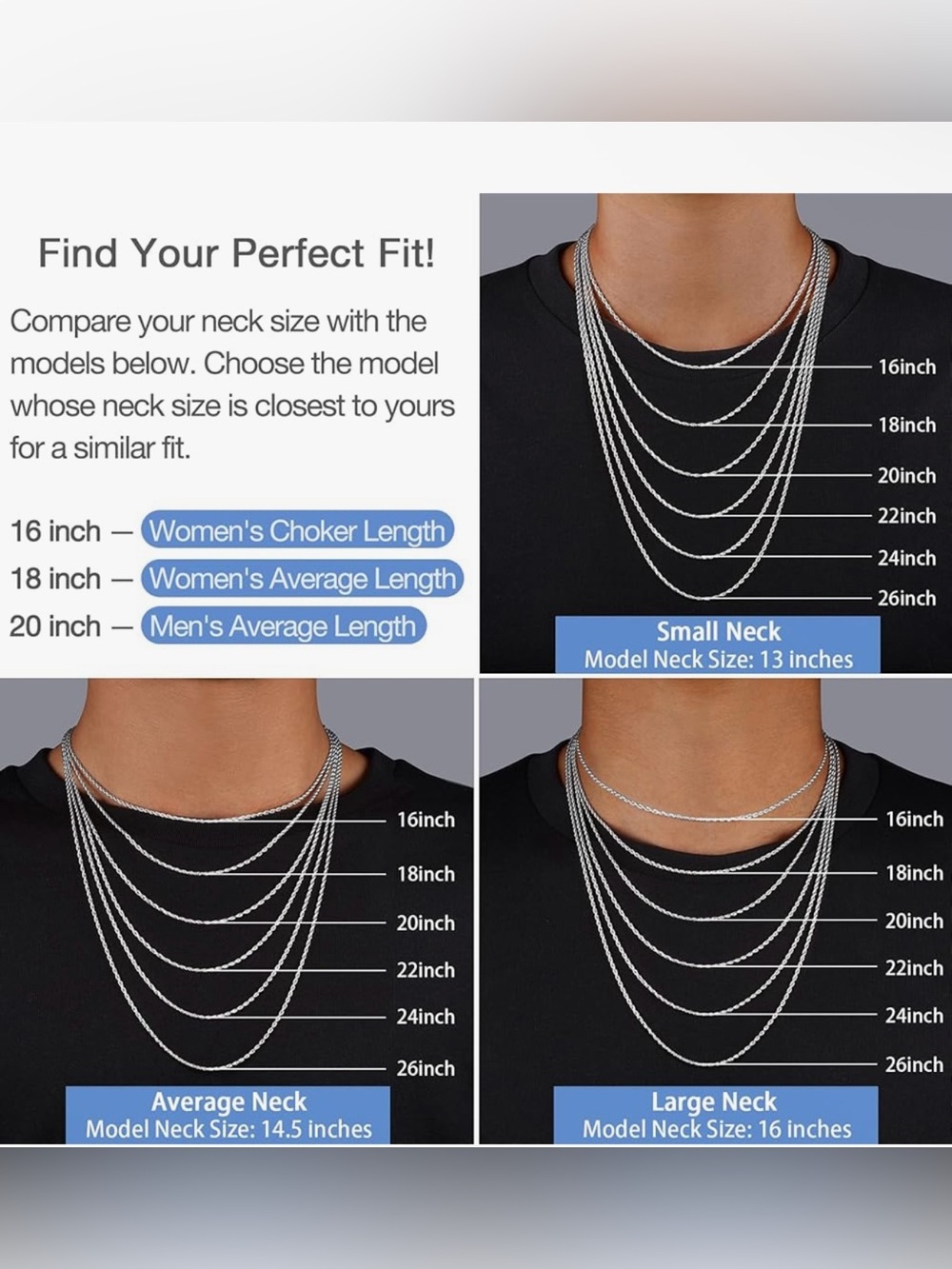 Sterling Silver S925 Rope Chain Necklace - Silver - Picture 2 of 5